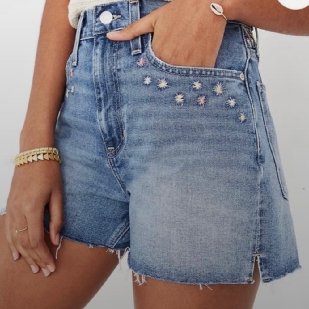 MADEWELL High Rise Denim The Perfect Jean Short with 
Embroidered Flowers